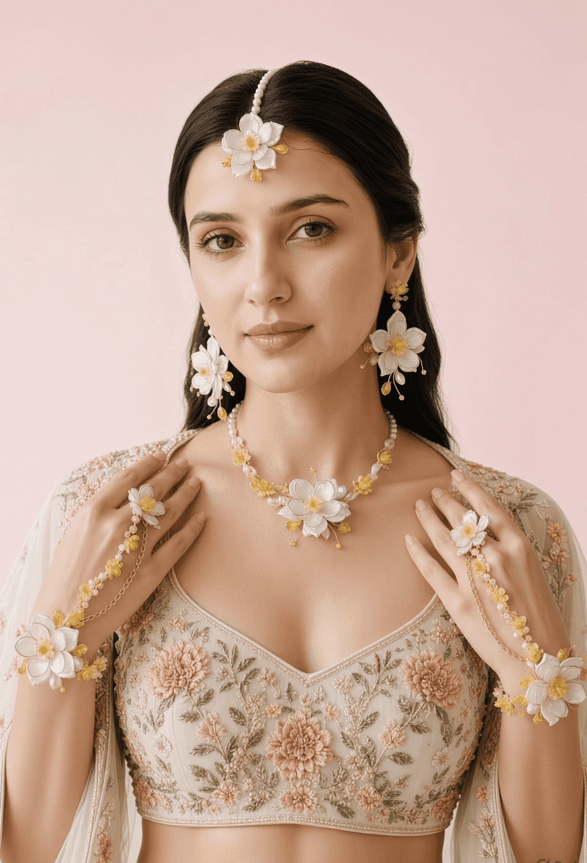 Sunflower Affair - Handmade Resin Bridal Set in White & Yellow