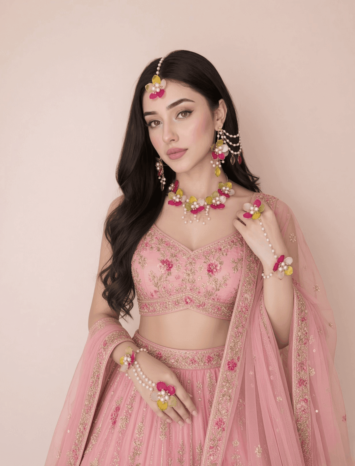 Powder Blue Floral Haldi Bridal Jewellery Set