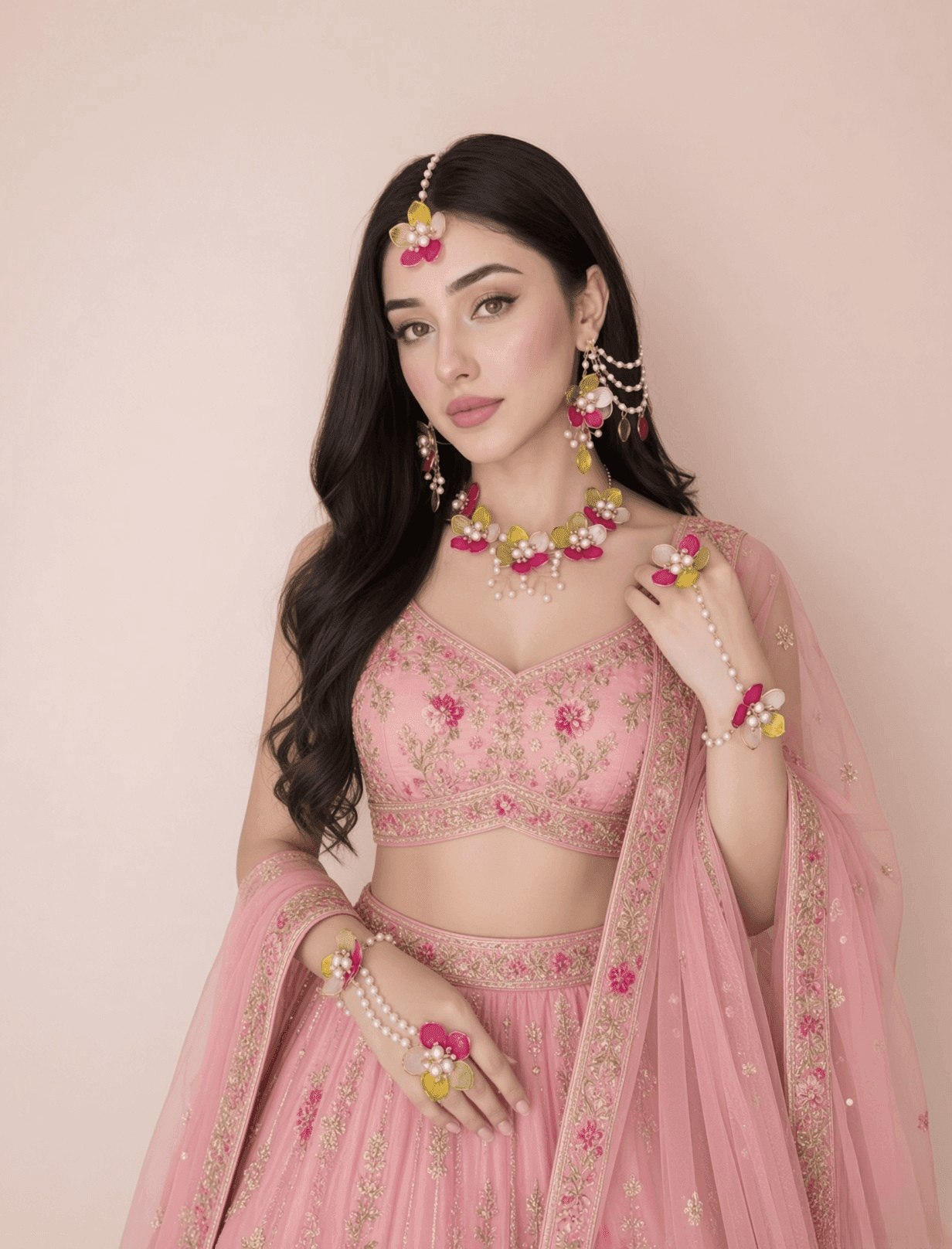 Powder Blue Floral Haldi Bridal Jewellery Set