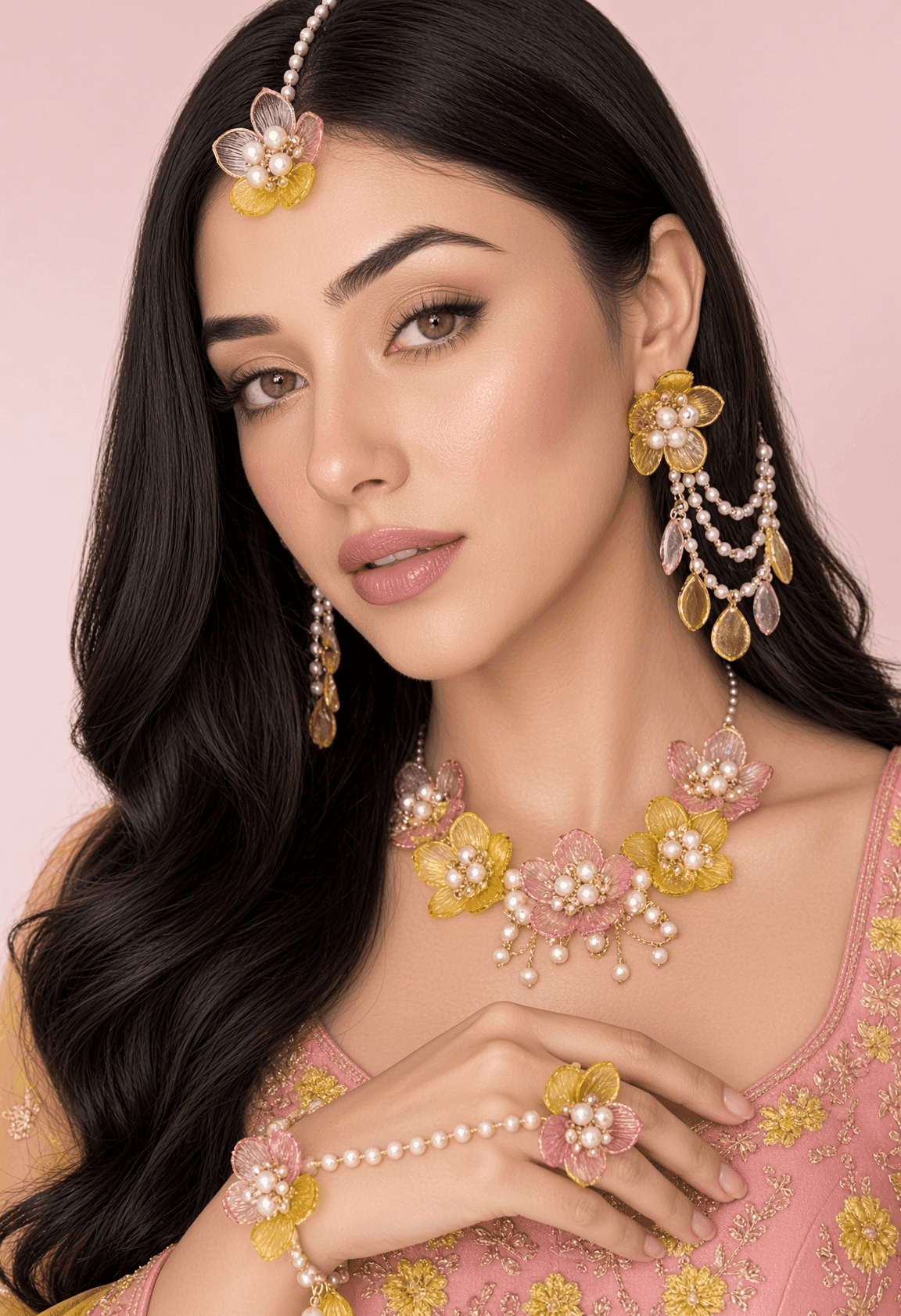 Sun-Kissed Yellow Floral Haldi Carnival Jewelry Set for Brides