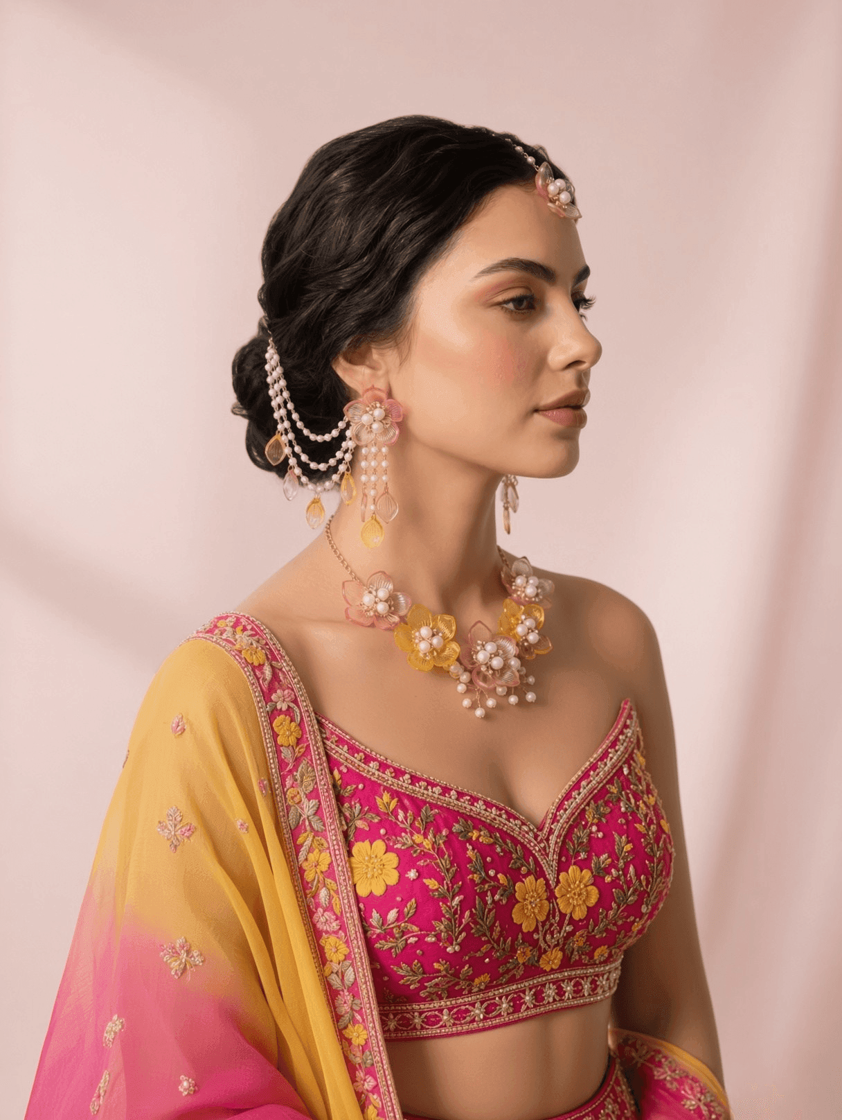 Sun-Kissed Yellow Floral Haldi Carnival Jewelry Set for Brides