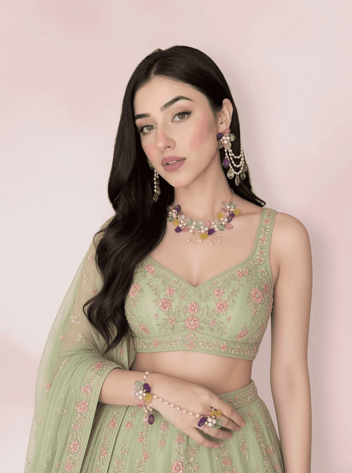 Powder Blue Floral Haldi Bridal Jewellery Set