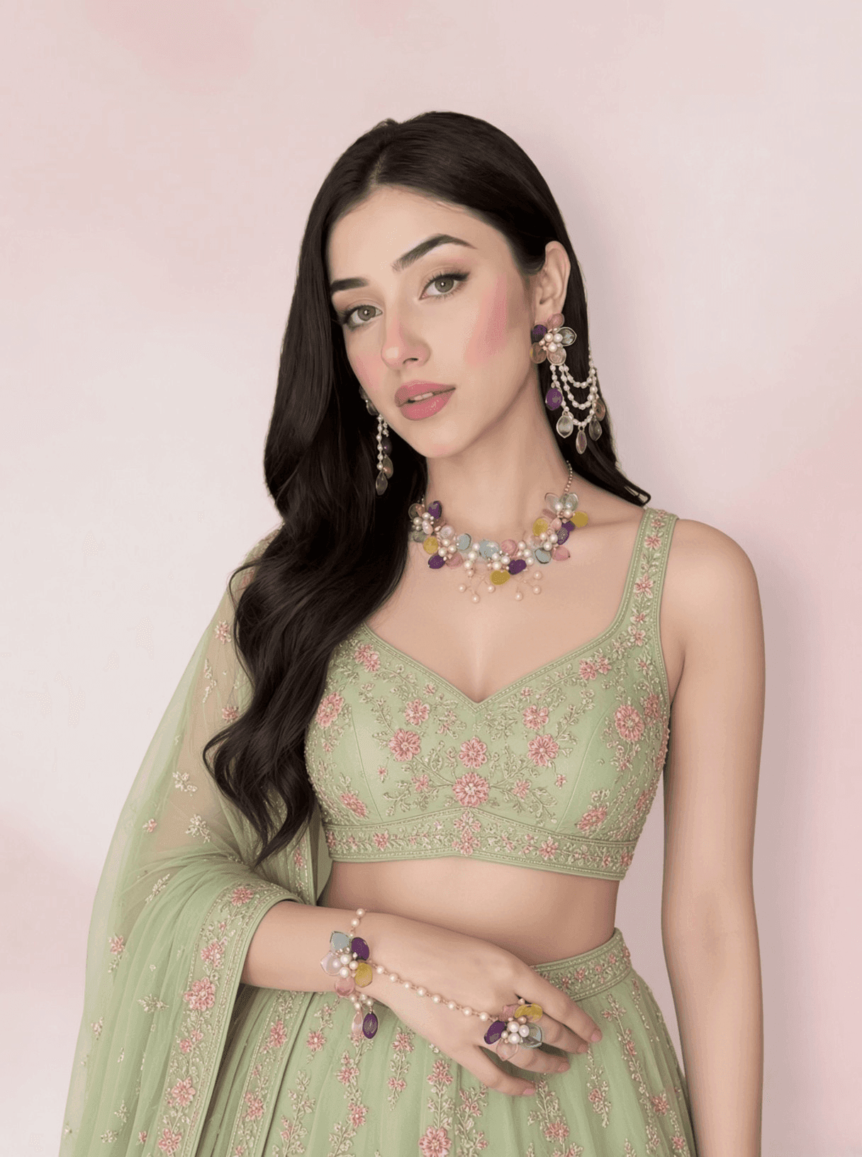 Powder Blue Floral Haldi Bridal Jewellery Set