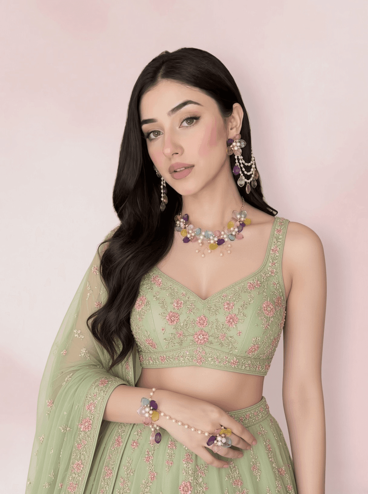 Powder Blue Floral Haldi Bridal Jewellery Set