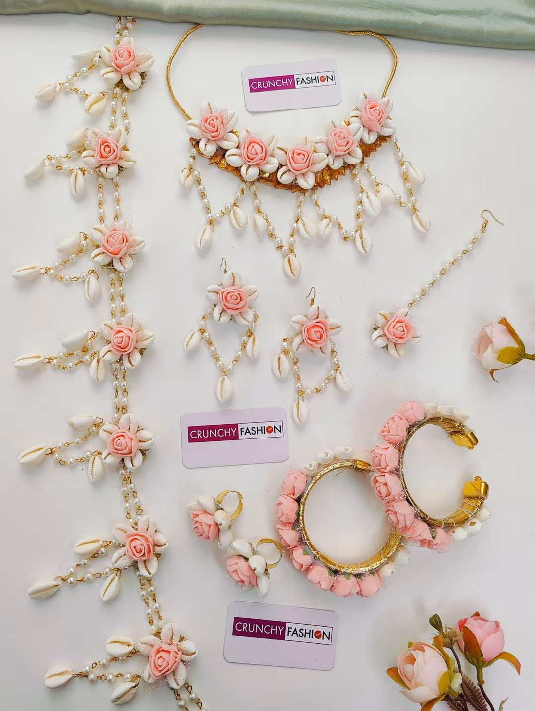Baby Shower Floral Pink Pearl Ethnic Jewelry Set for Maternity Shoots