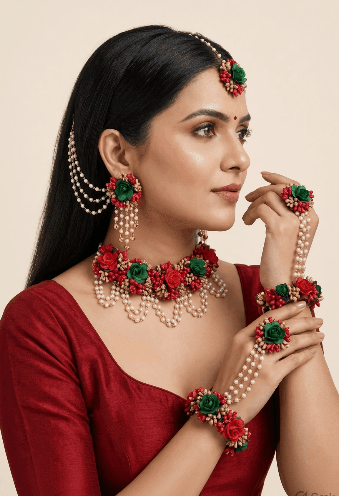 Elegant Floral Haldi Bridal Jewelry, Radiant Yellow-Green for Bride