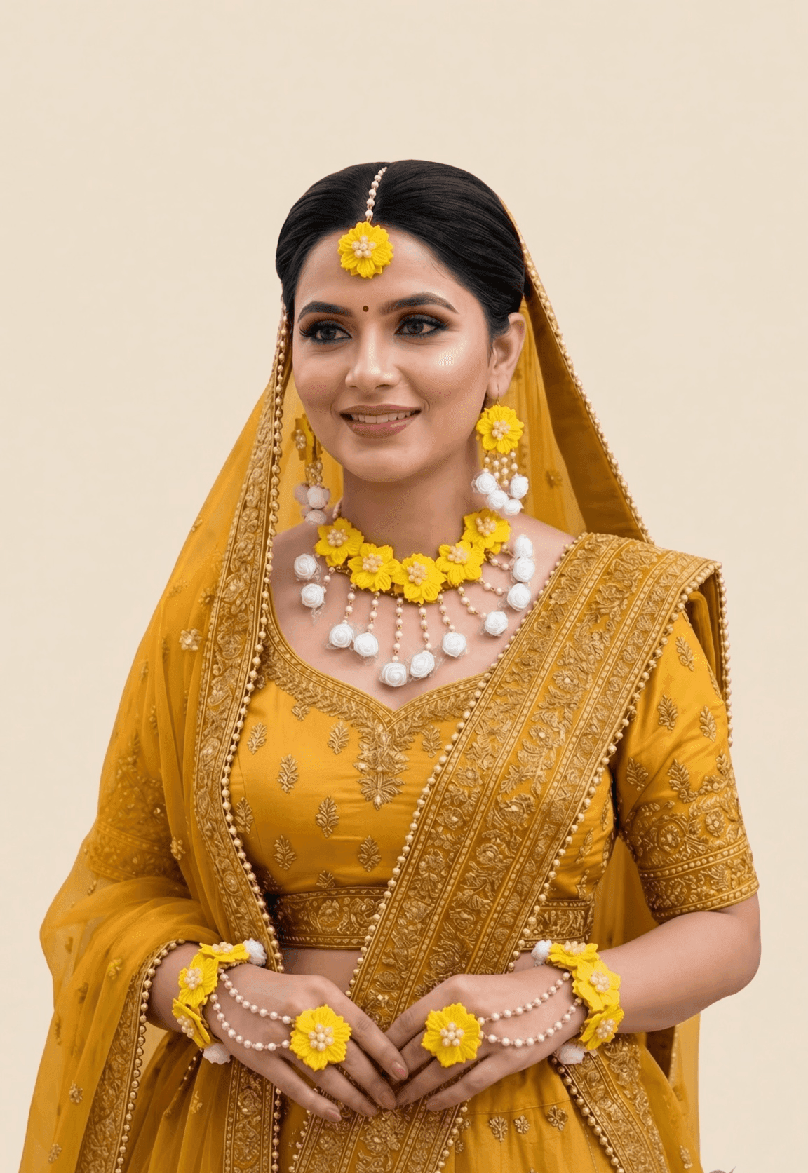 Beaded Pearl Multicolor Bridal Flower Jewelry Set for Women