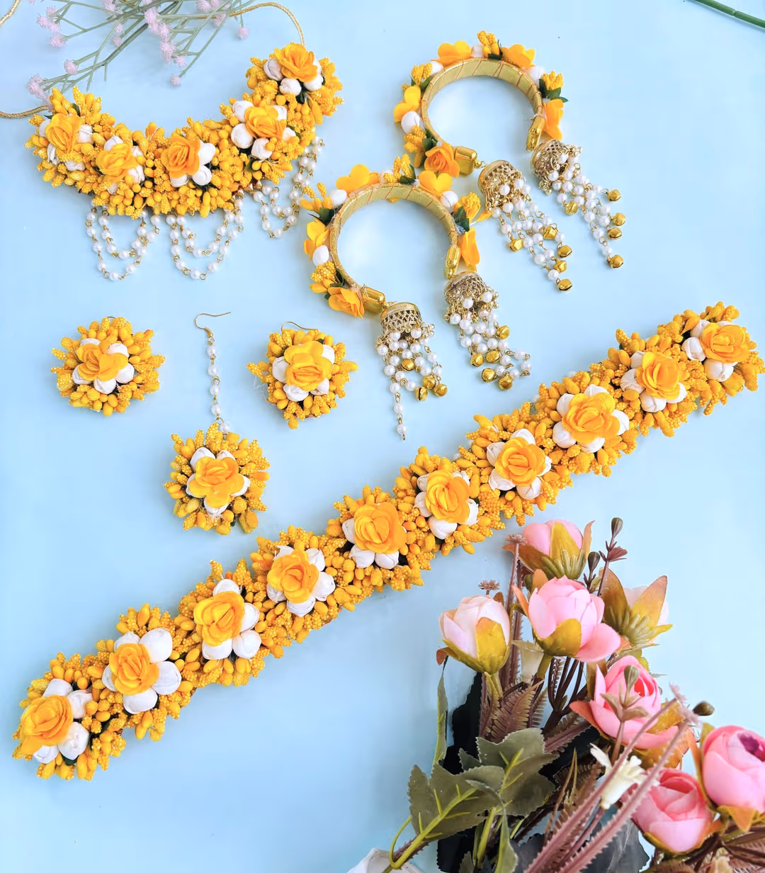 Yellow Floral Handcrafted Faux Jewellery Set for Baby Shower