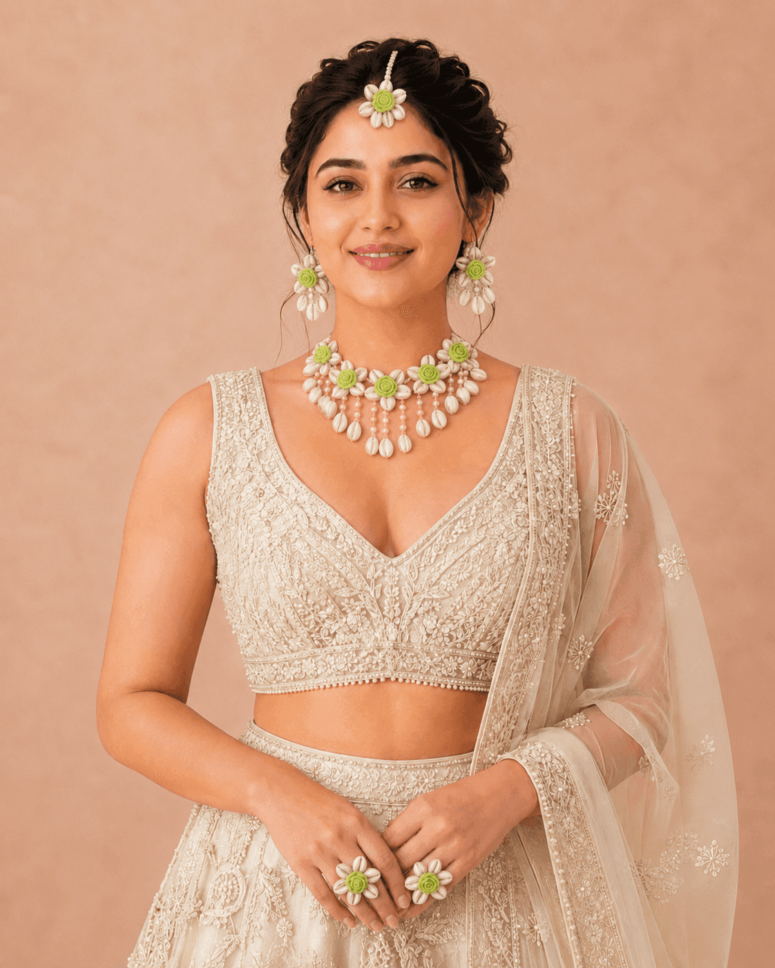 Lime Floral Cowrie Shell Bridal Jewellery Set for Mehendi