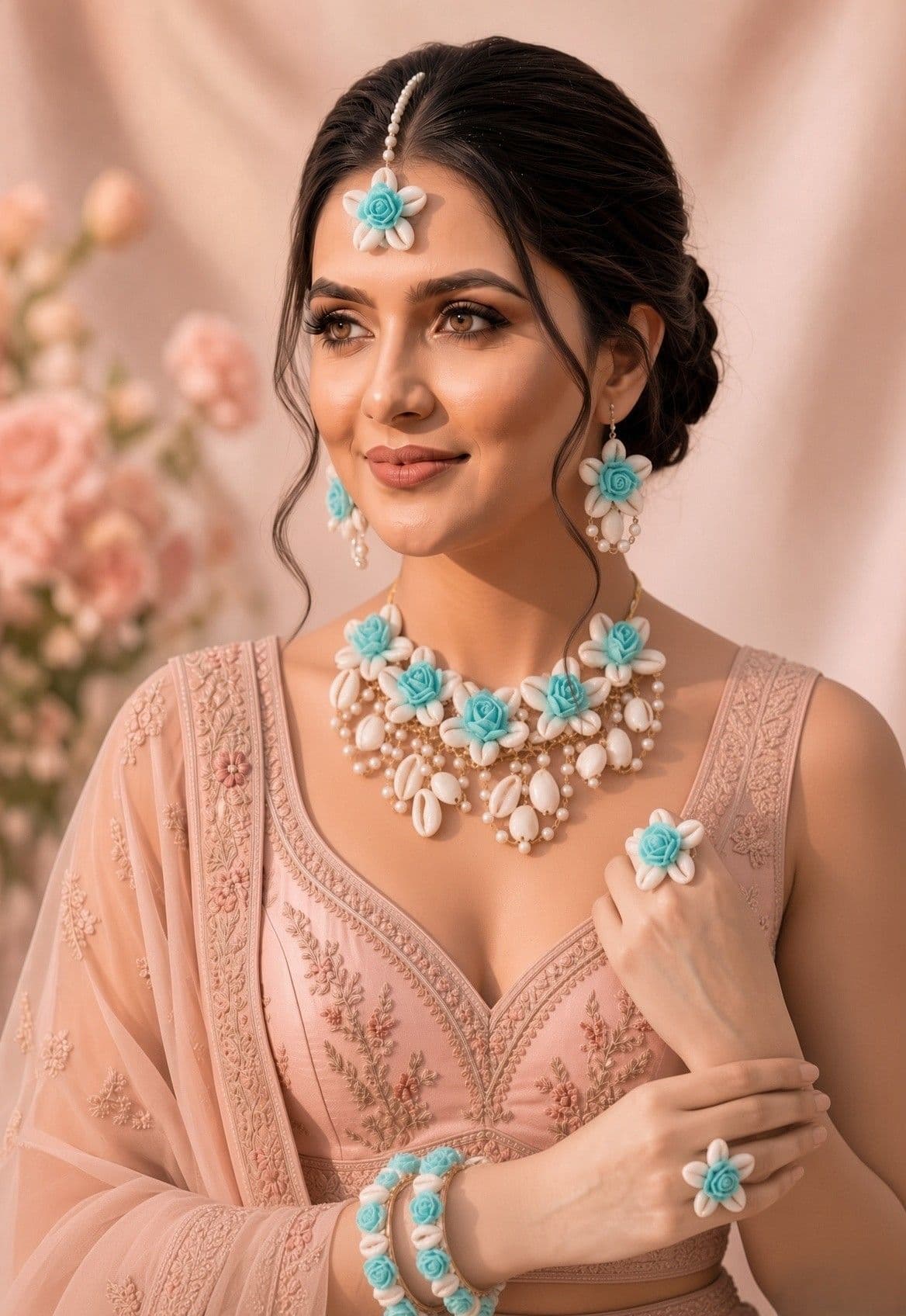 Emerald Blossom & Shell Bridal Set - Jewelry for Women & Girls