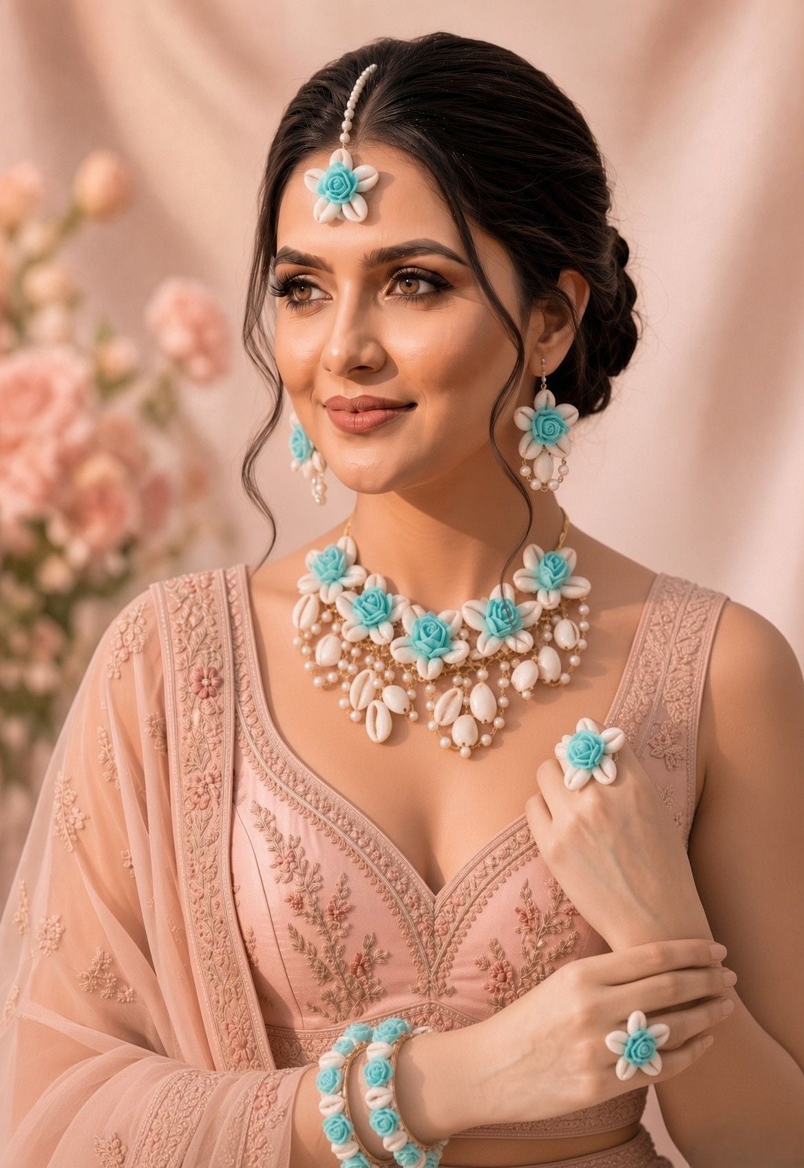 Emerald Blossom & Shell Bridal Set - Jewelry for Women & Girls