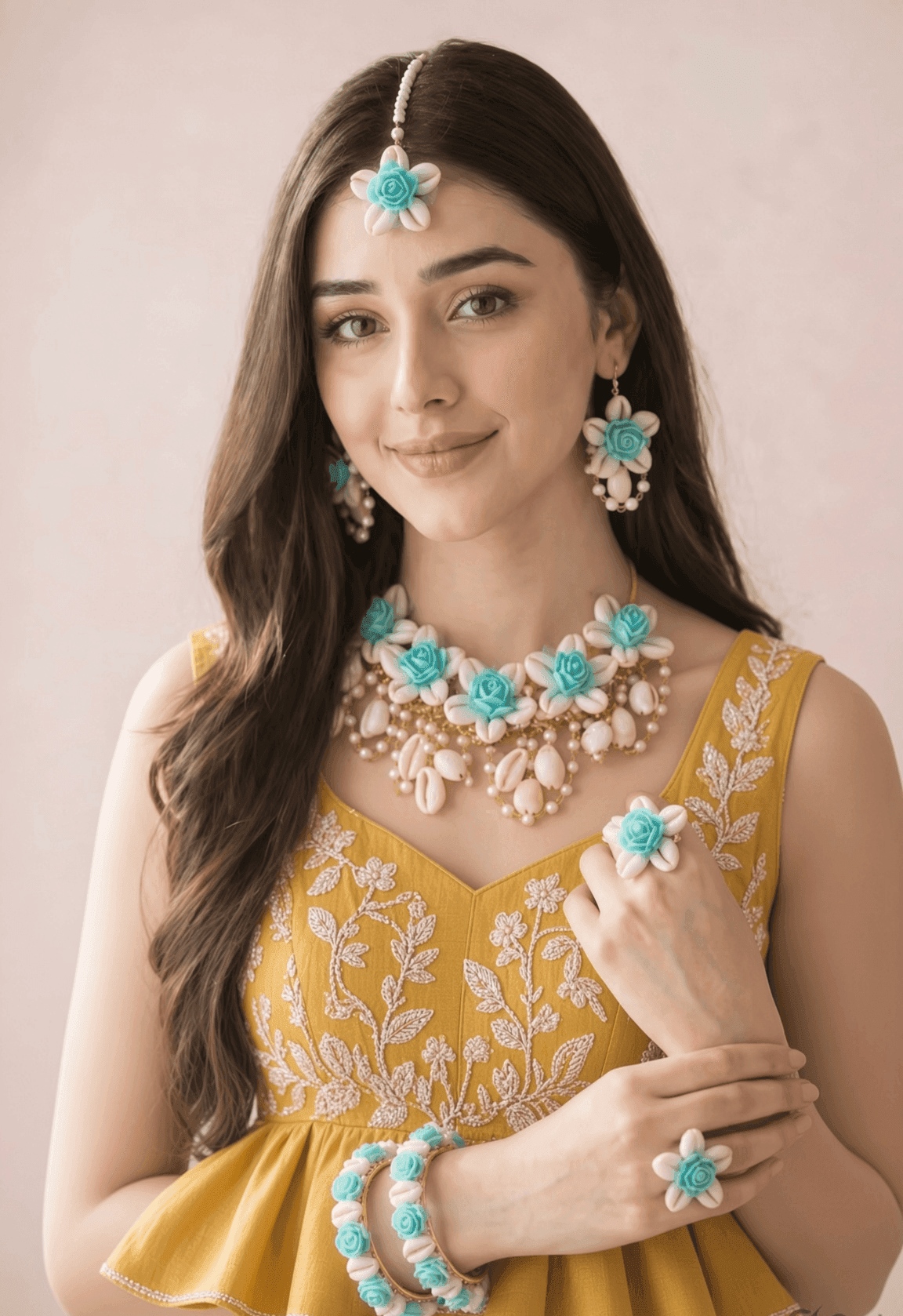 Emerald Blossom & Shell Bridal Set - Jewelry for Women & Girls