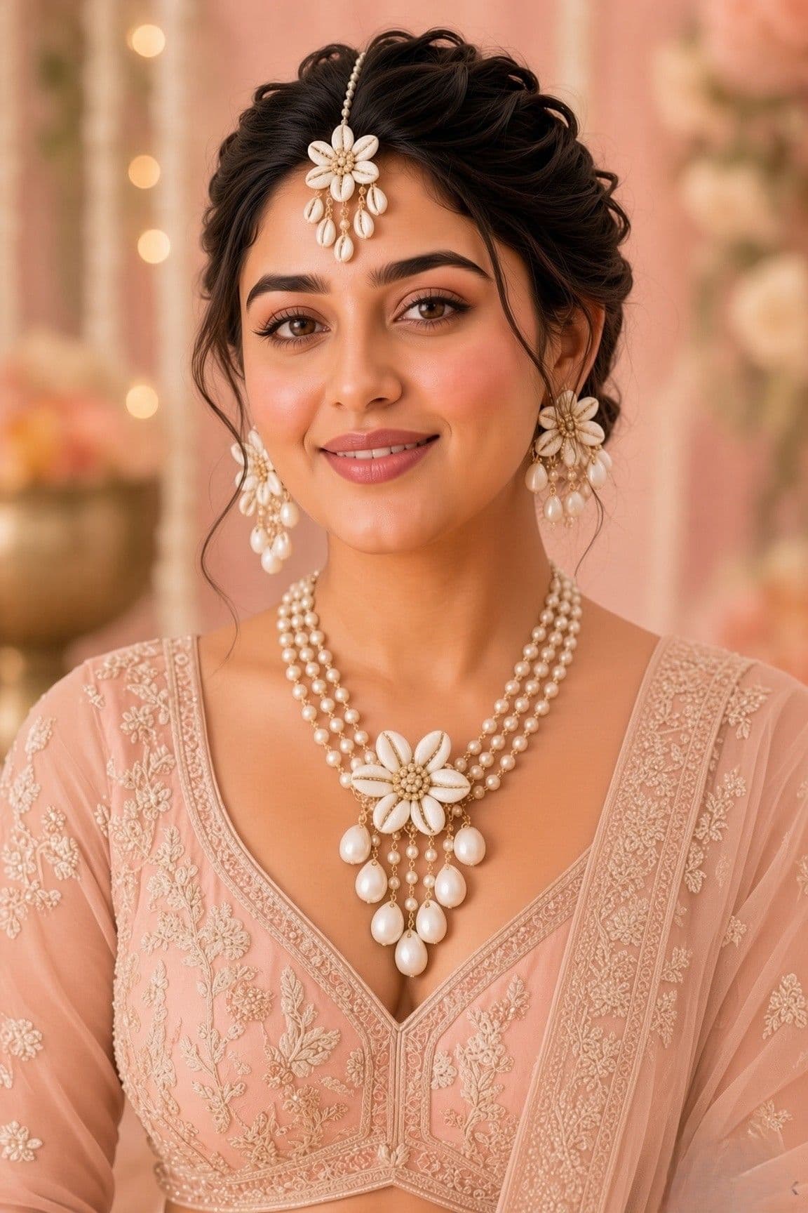Handmade White Sea Shell Jewellery Set for Haldi & Mehndi Brides