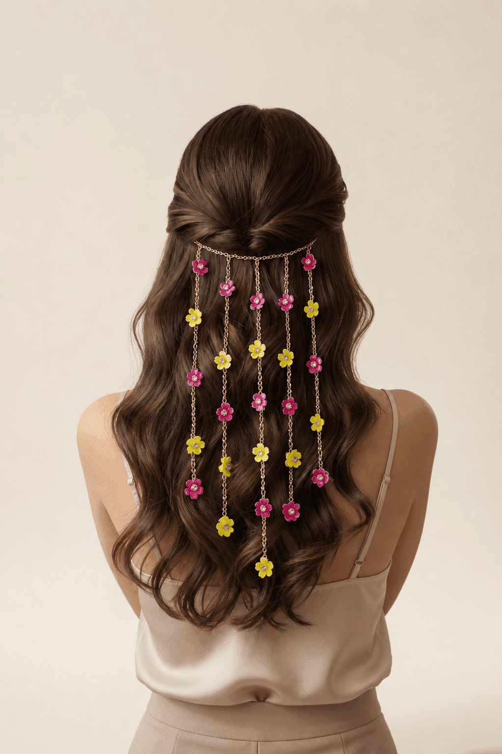 Pink Yellow Floral Bridal Hair Accessories Set
