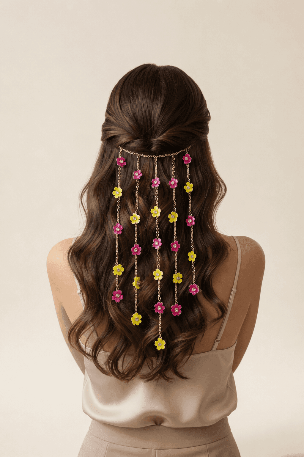 Pink Yellow Floral Bridal Hair Accessories Set