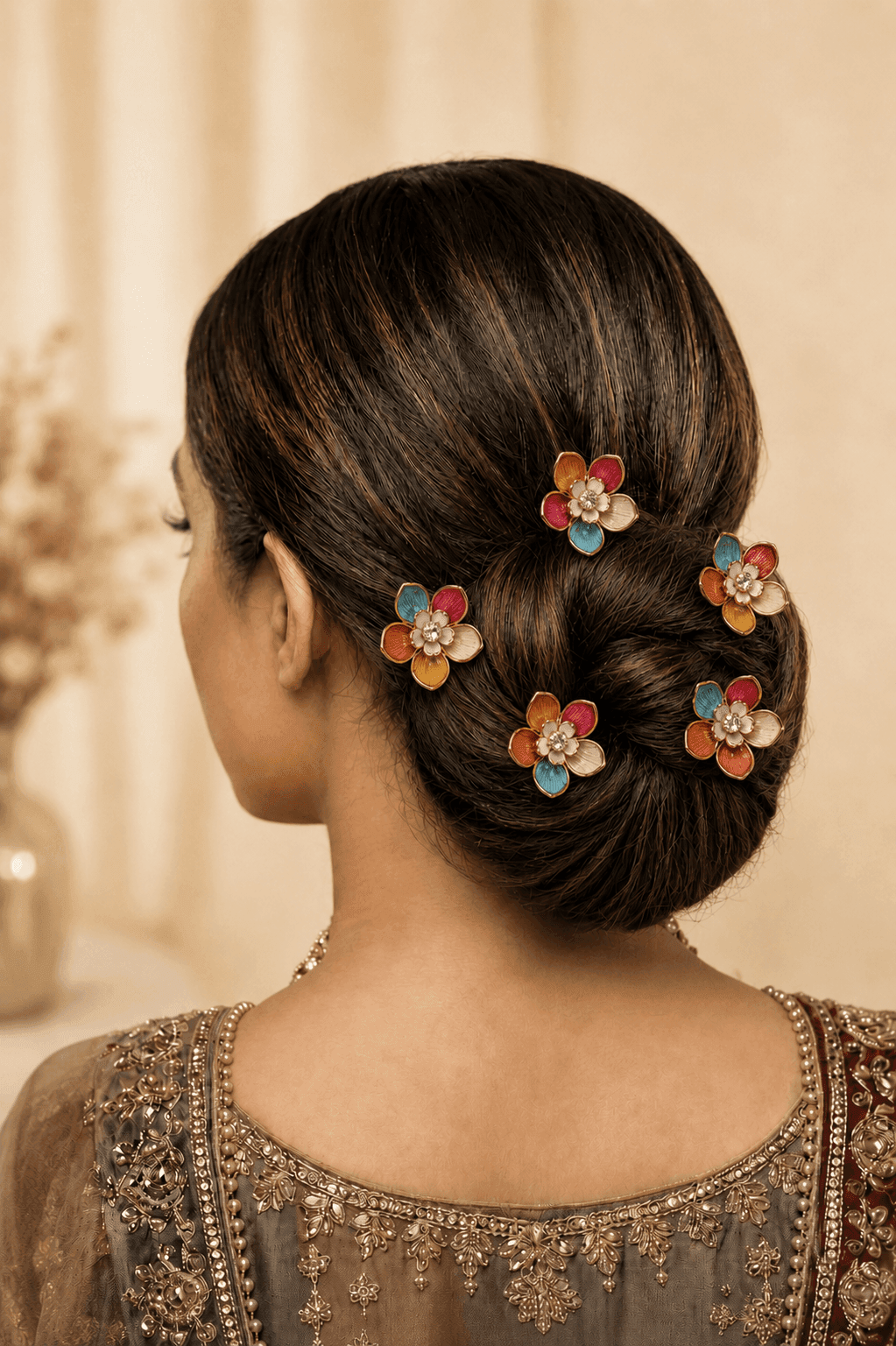 Yellow Floral Haldi Wedding Hair Pins Set
