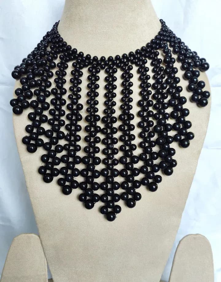 Handcrafted Black Pearl Asymmetrical Statement Multi-Layer Choker Necklace for Women