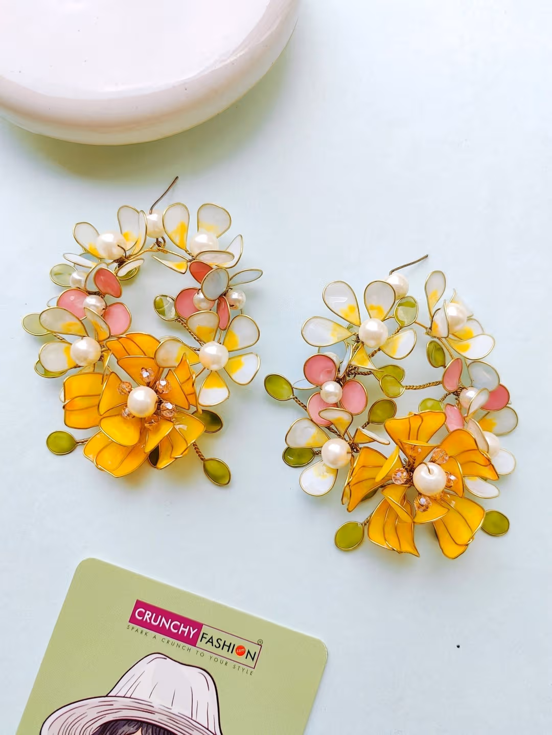 Resin Floral Hoop Earrings for Haldi & Mehndi
