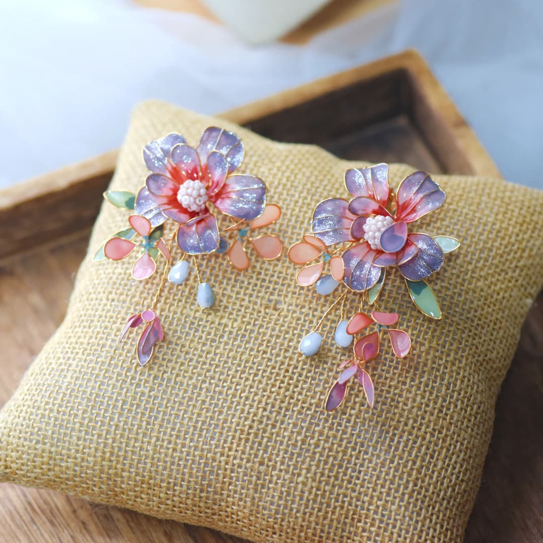 Handcrafted Floral Drops: Women's Designer Copper Resin Earrings