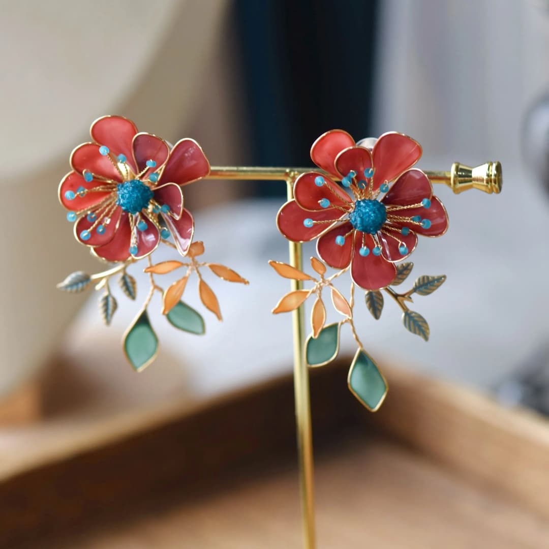Handmade Feminine Floral Resin Earrings, Delicate Designer Dangling Drops for Women