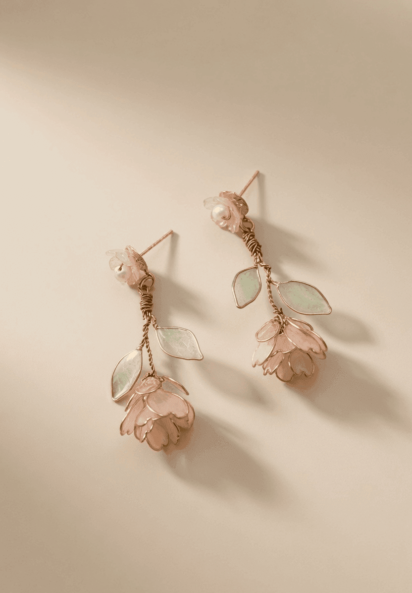 Handmade Light Pink Floral Resin Drop Earrings