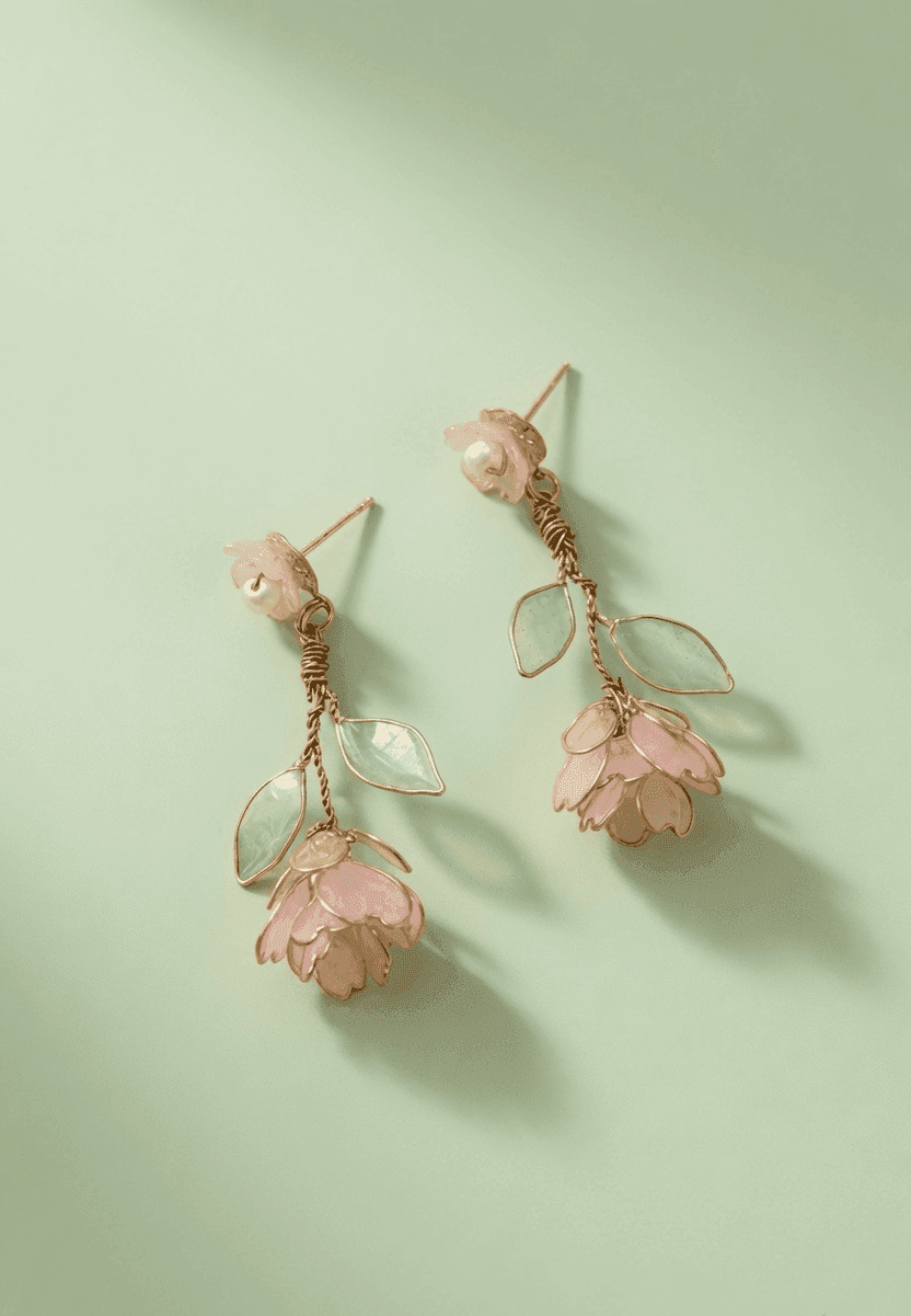 Handmade Light Pink Floral Resin Drop Earrings