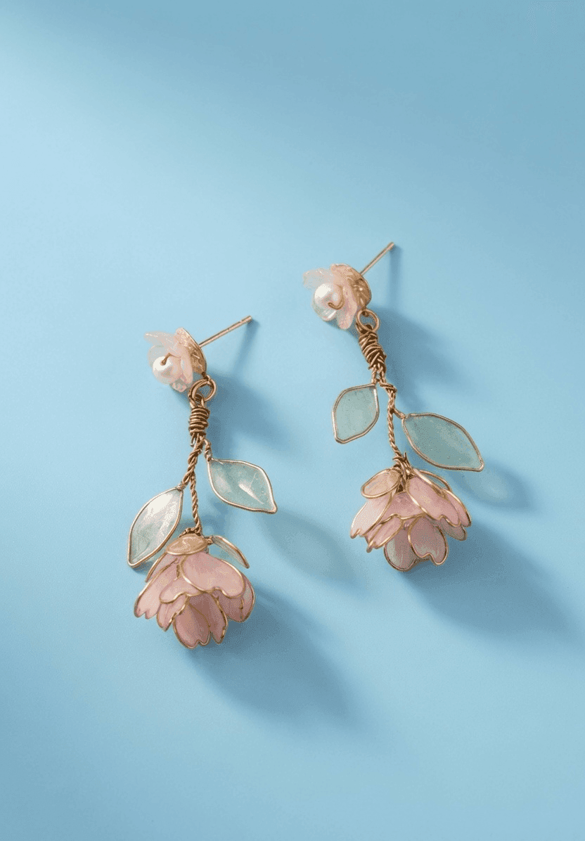 Handmade Light Pink Floral Resin Drop Earrings
