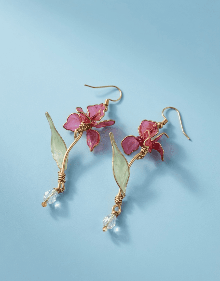 Handmade Floral Resin Drop Earrings in Cheery Red