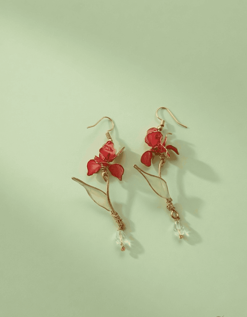 Handmade Floral Resin Drop Earrings in Cheery Red