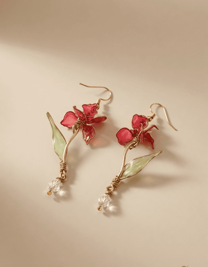 Handmade Floral Resin Drop Earrings in Cheery Red