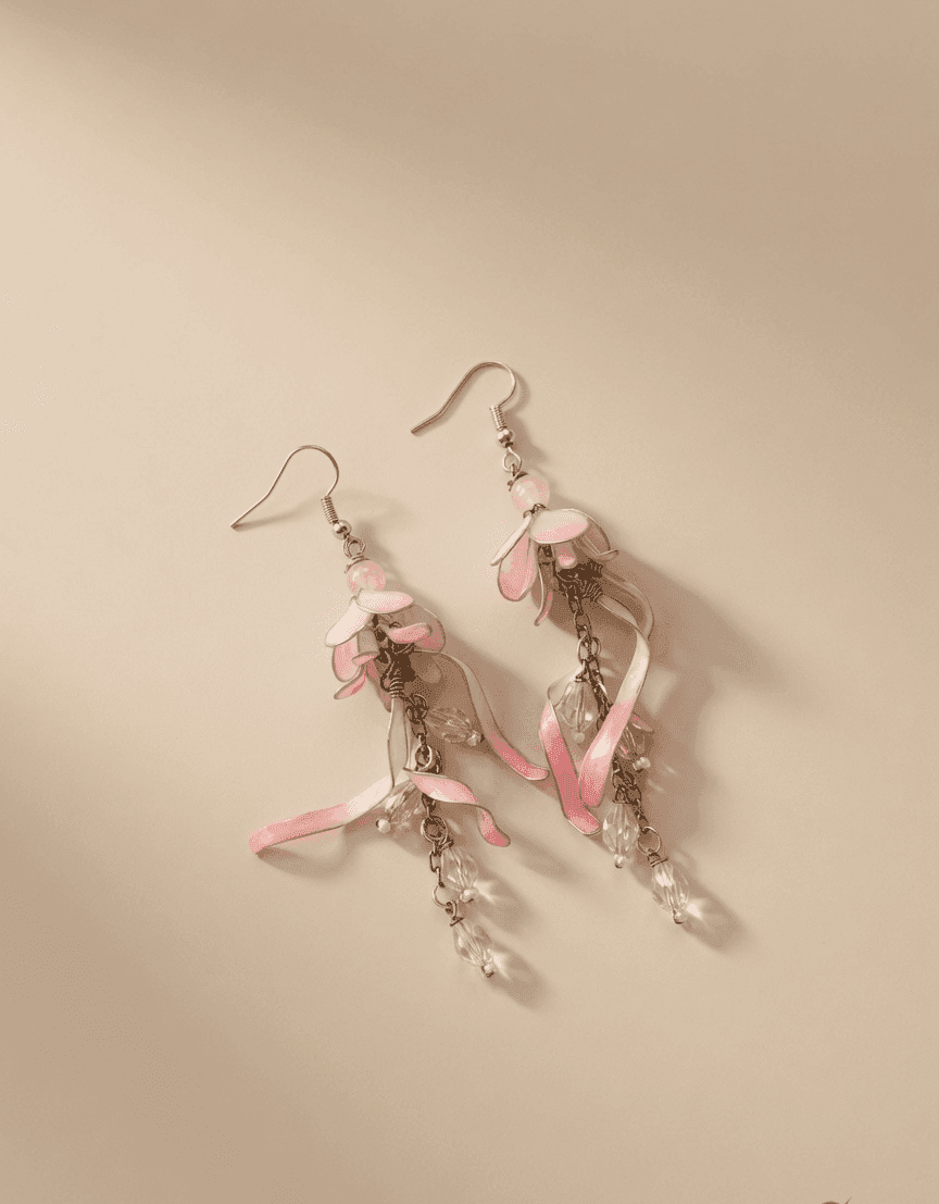 Soft Pink Floral Resin Drop Earrings for Women