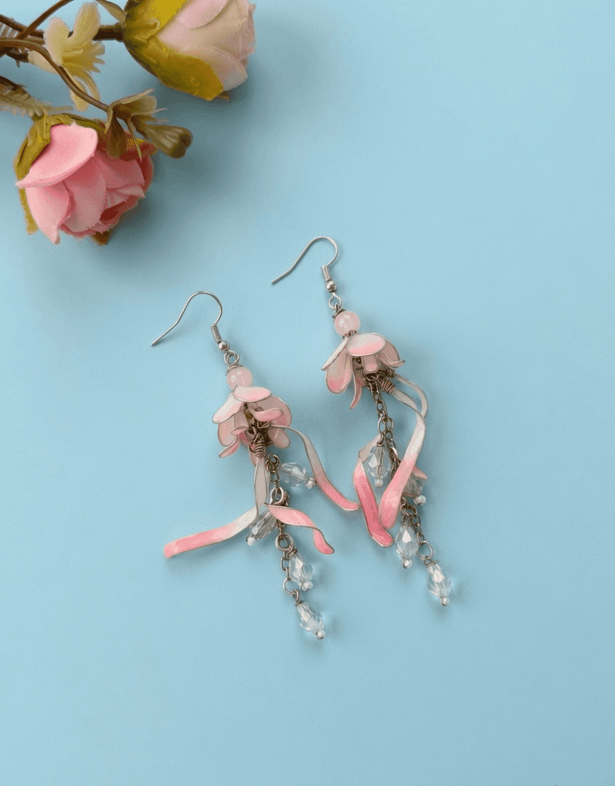 Soft Pink Floral Resin Drop Earrings for Women
