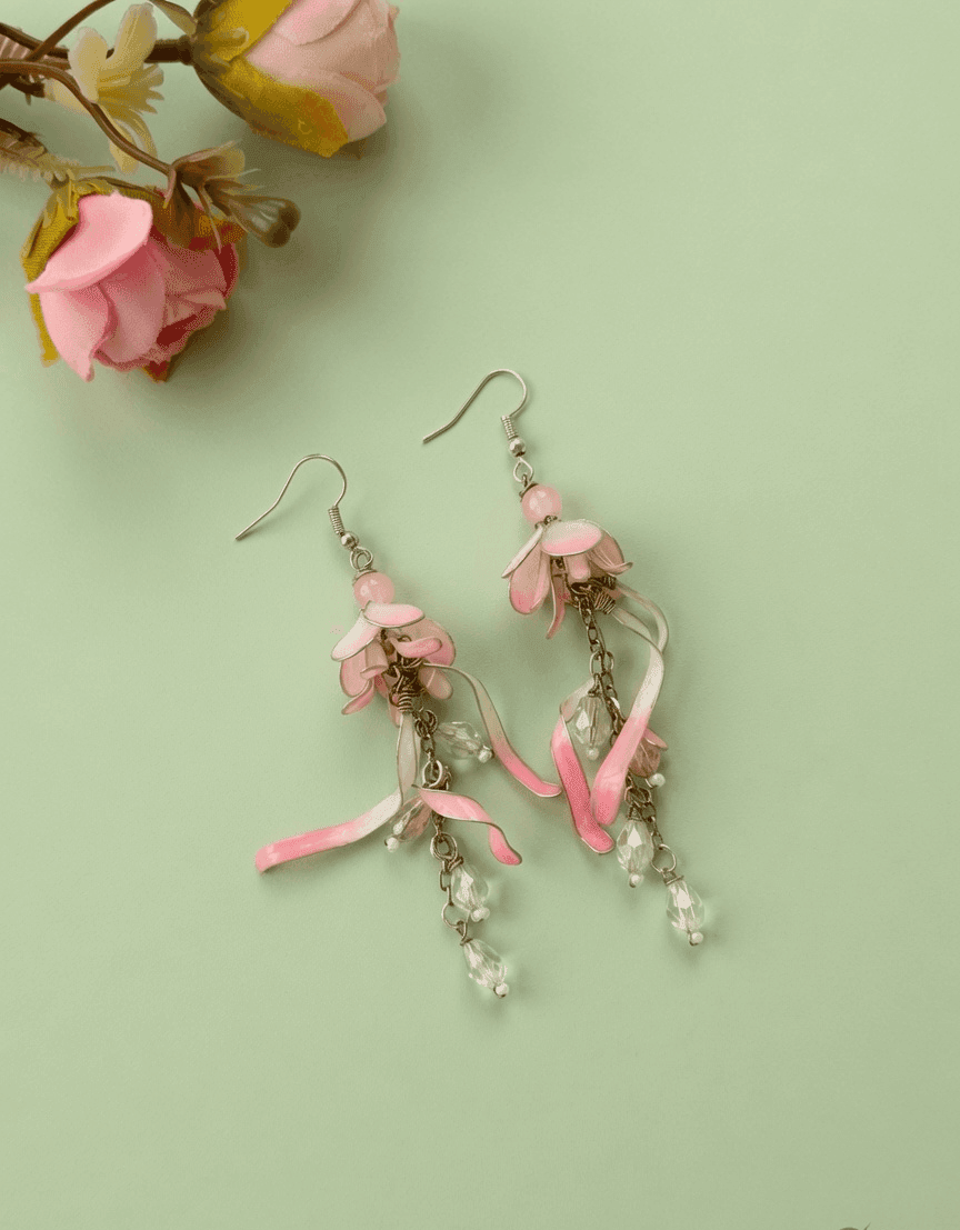 Soft Pink Floral Resin Drop Earrings for Women