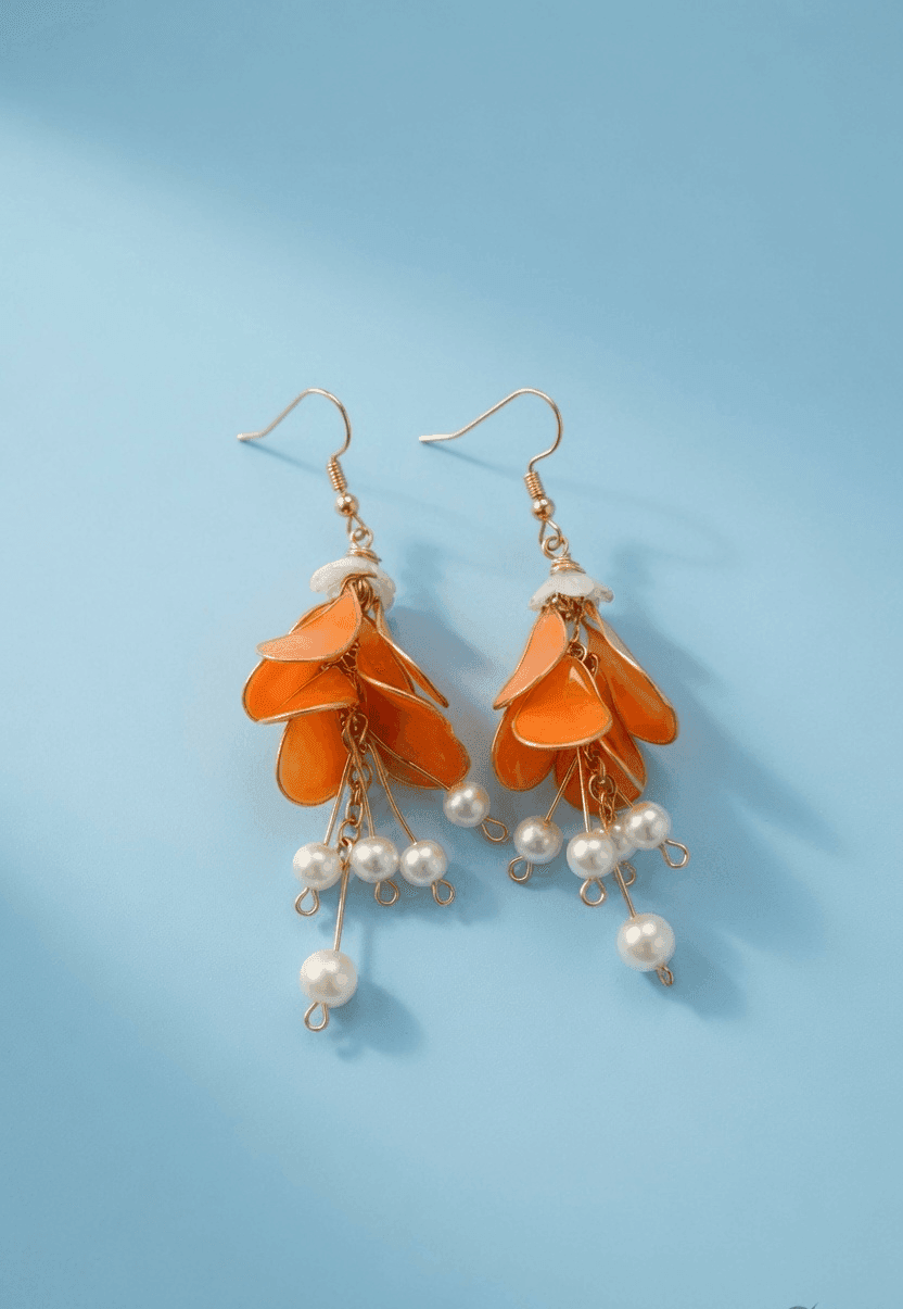 Handmade Orange Floral Resin Drop Earrings