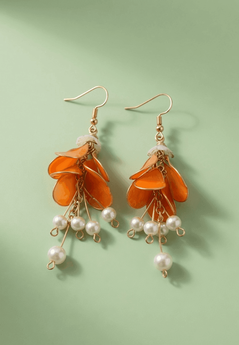 Handmade Orange Floral Resin Drop Earrings