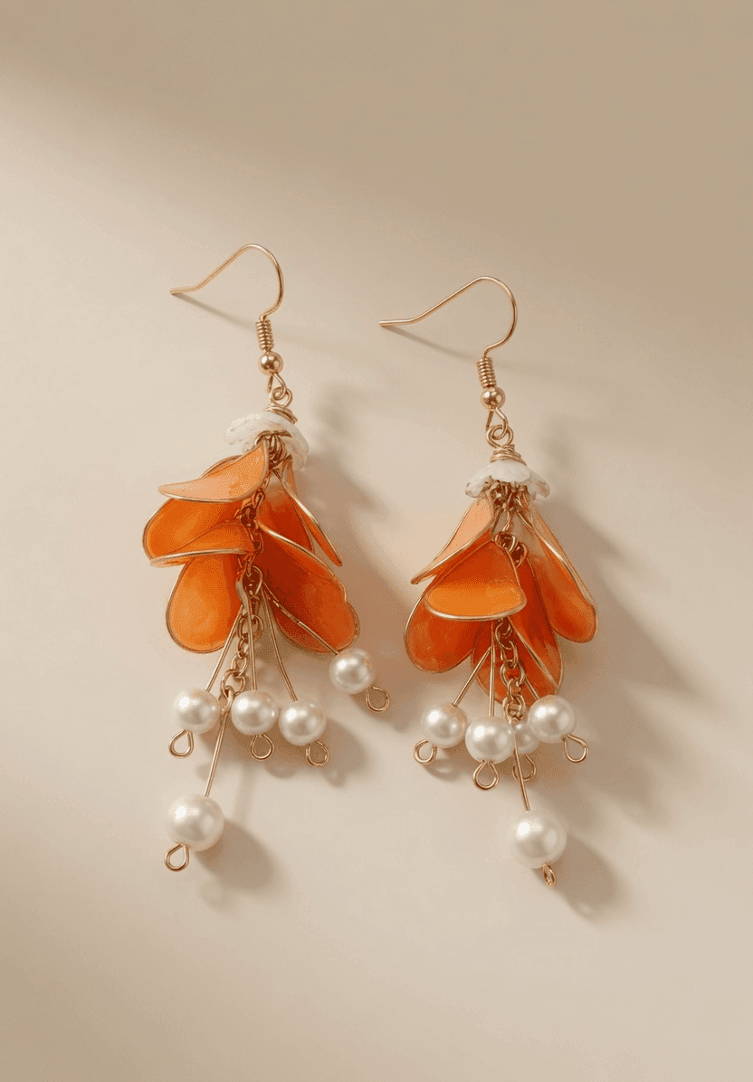 Handmade Orange Floral Resin Drop Earrings