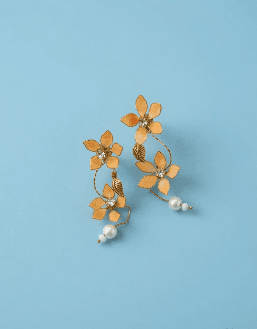 Handmade Light Orange Floral Resin Drop Earrings