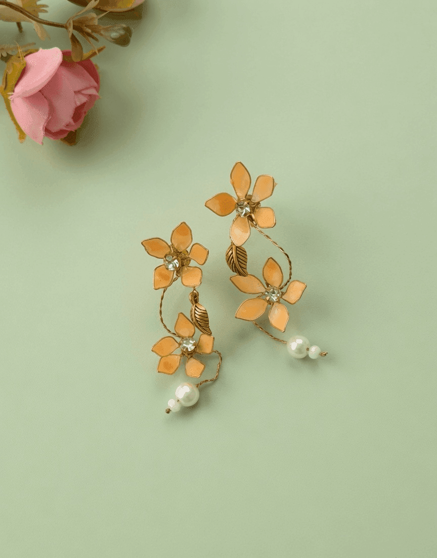 Handmade Light Orange Floral Resin Drop Earrings