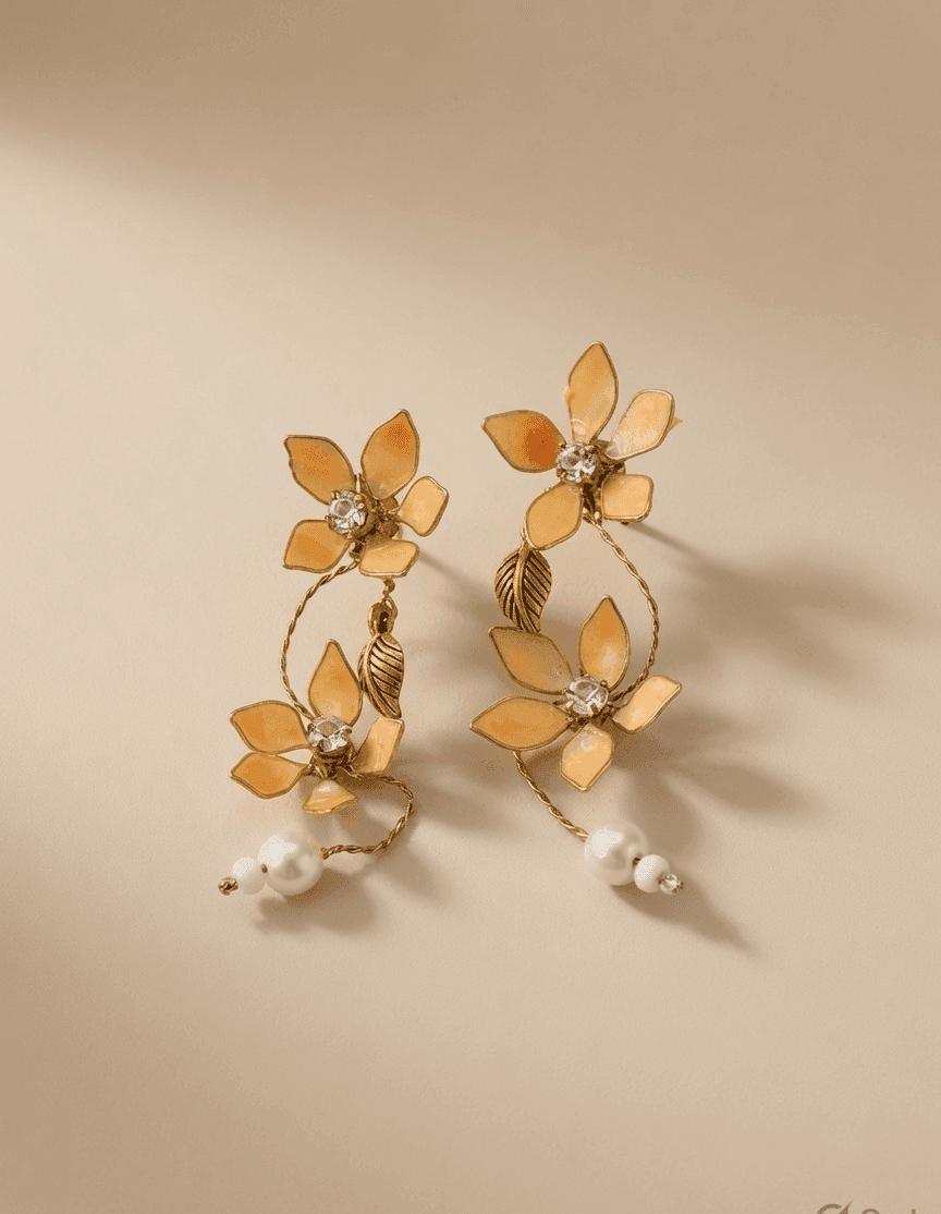 Handmade Light Orange Floral Resin Drop Earrings