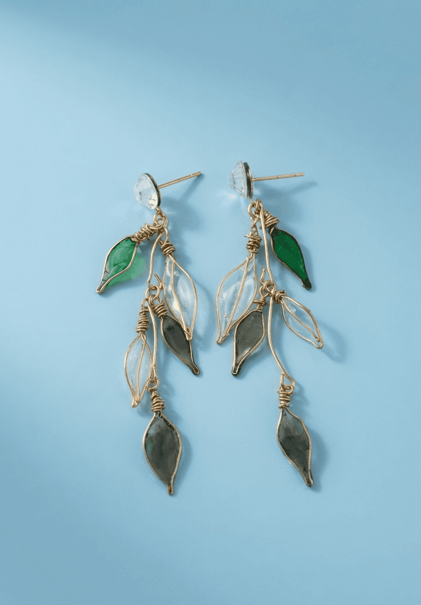 Handmade Dark Green Floral Resin Drop Earrings