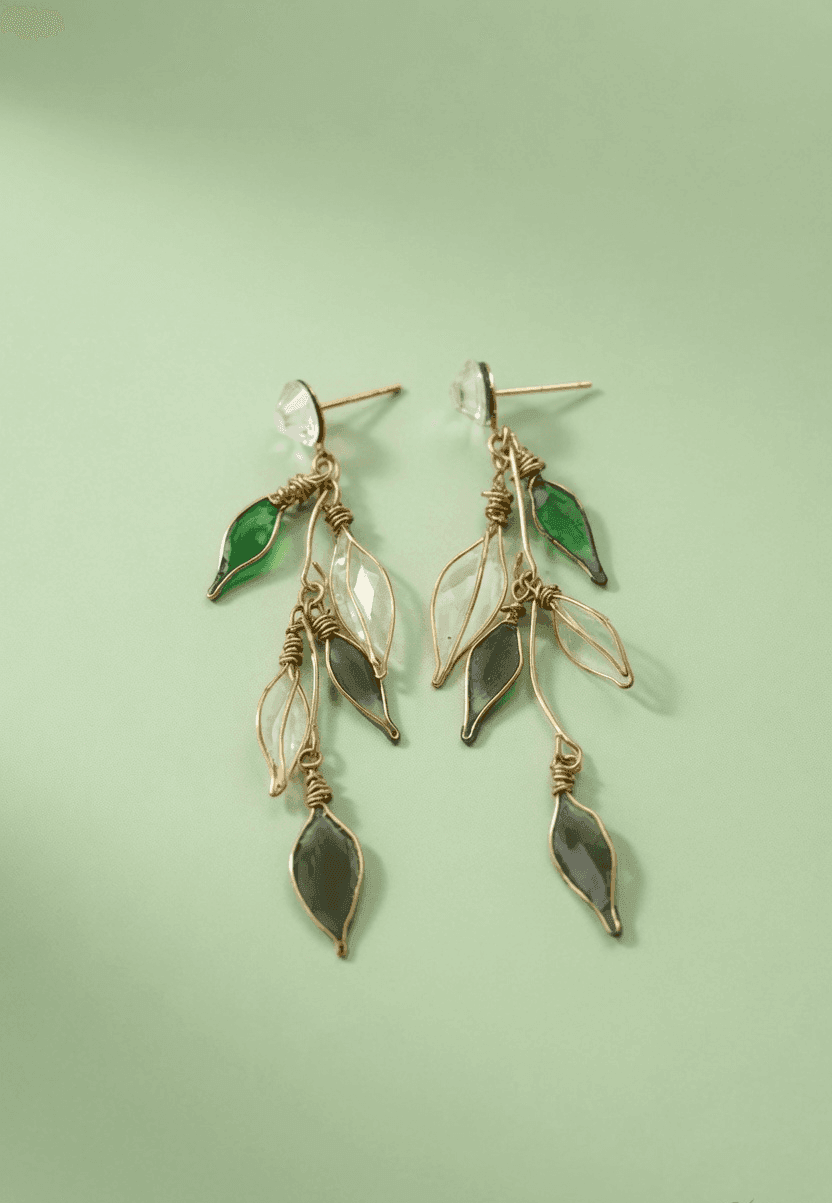 Handmade Dark Green Floral Resin Drop Earrings