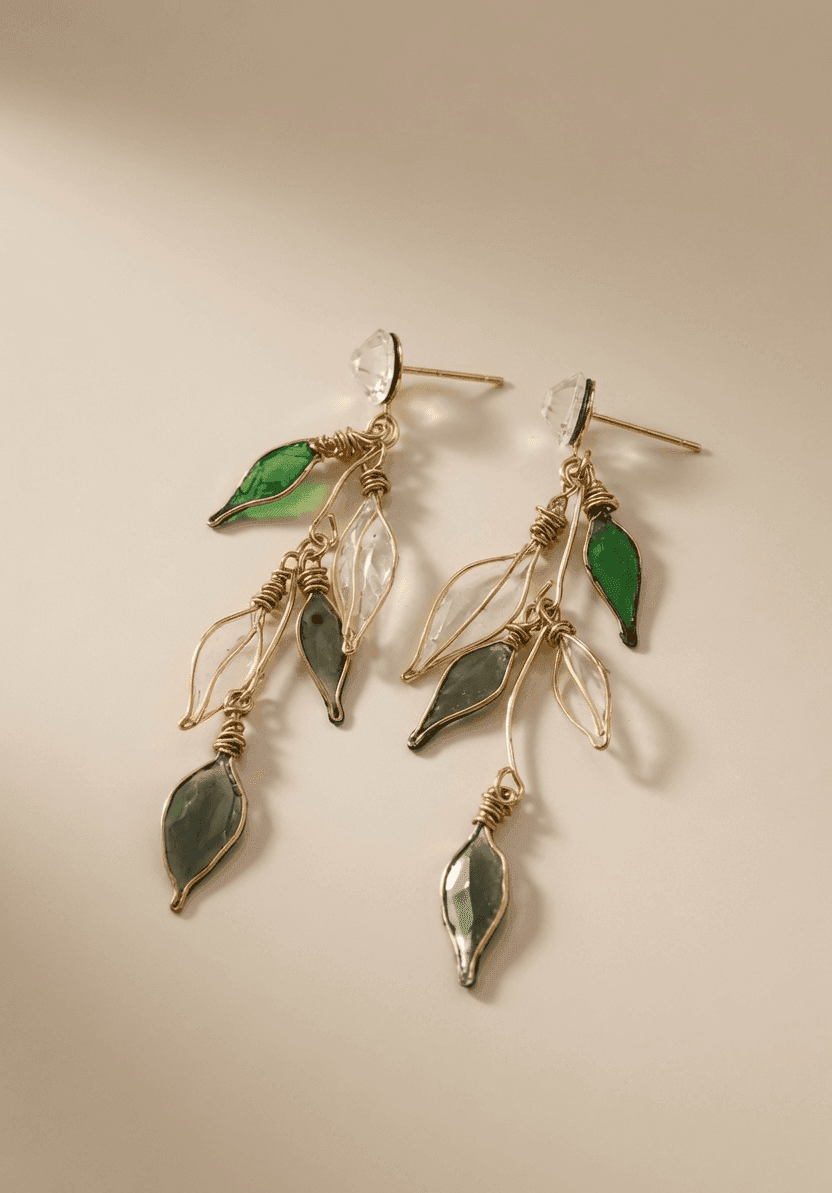 Handmade Dark Green Floral Resin Drop Earrings