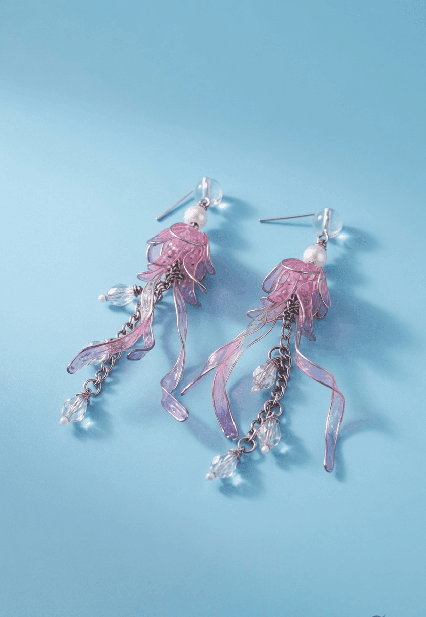 Handmade Floral Resin Drop Earrings Purple Pink