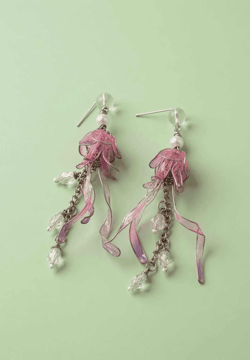 Handmade Floral Resin Drop Earrings Purple Pink