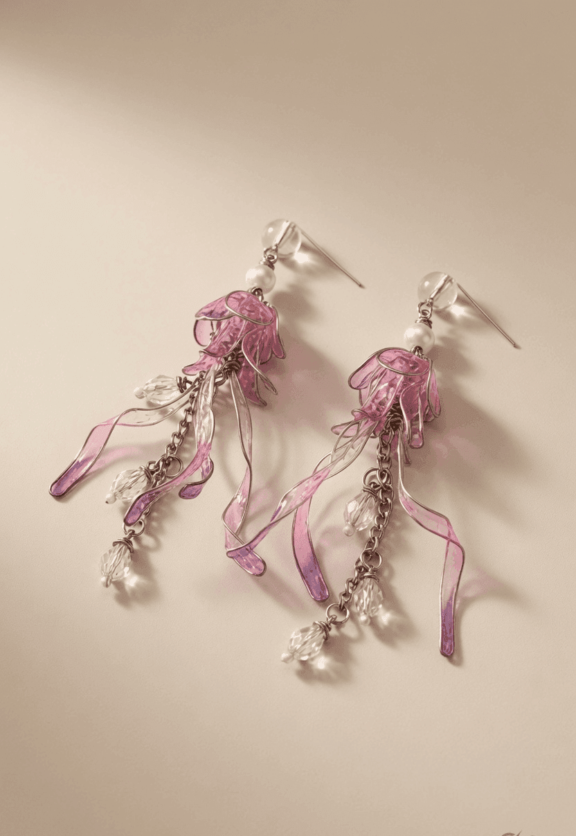 Handmade Floral Resin Drop Earrings Purple Pink