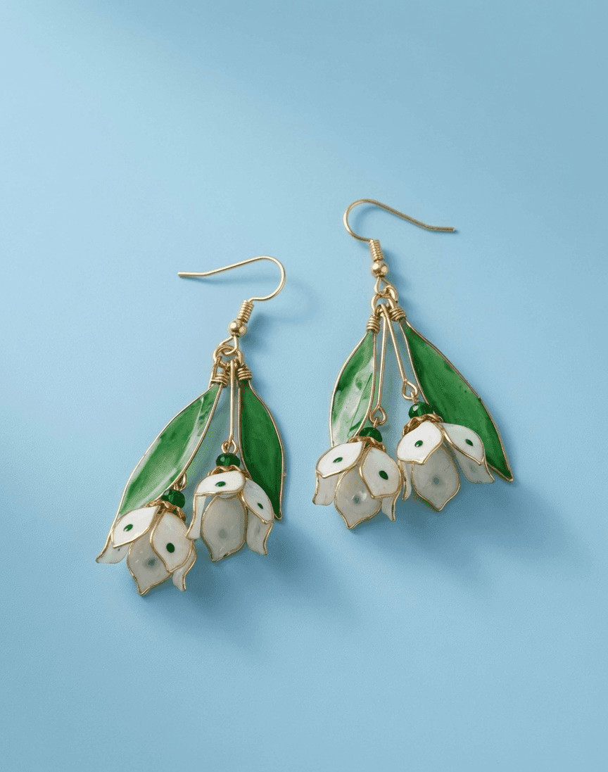 Handmade Green & White Floral Resin Drop Earrings