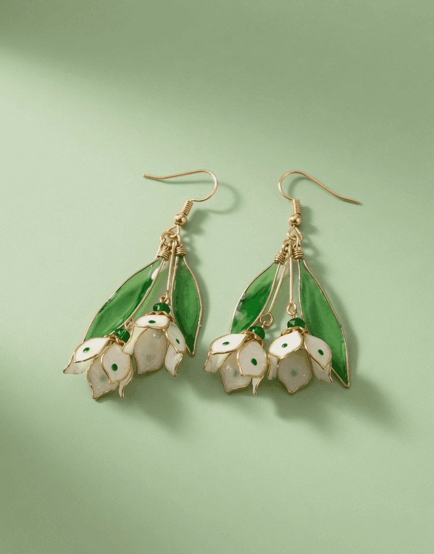 Handmade Green & White Floral Resin Drop Earrings