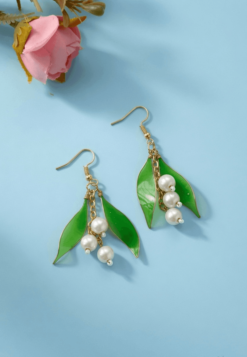 Handmade Green & White Floral Resin Drop Earrings