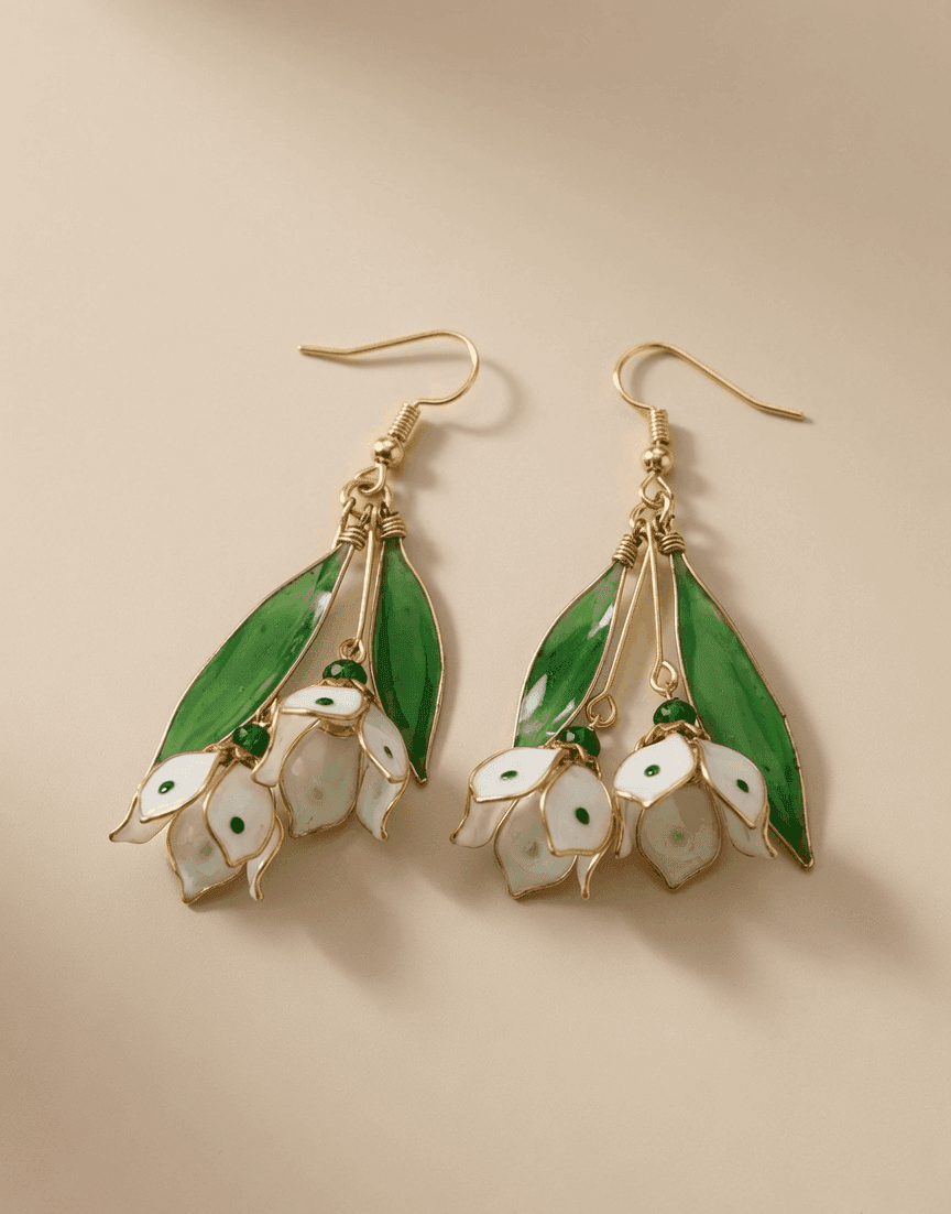 Handmade Green & White Floral Resin Drop Earrings
