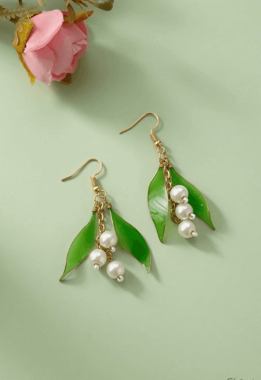 Handmade Green & White Floral Resin Drop Earrings